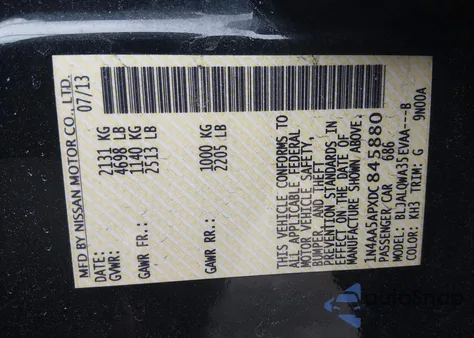 2013 Nissan Maxima 3.5 S from USA, damaged, VIN 1N4AA5APXDC845880